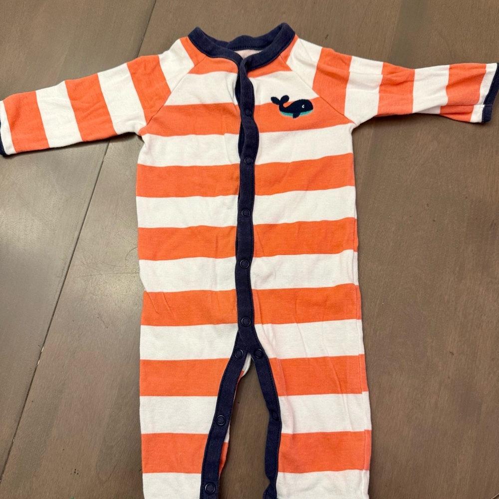 Carter's Bold Orange and White Striped Footie with Whale